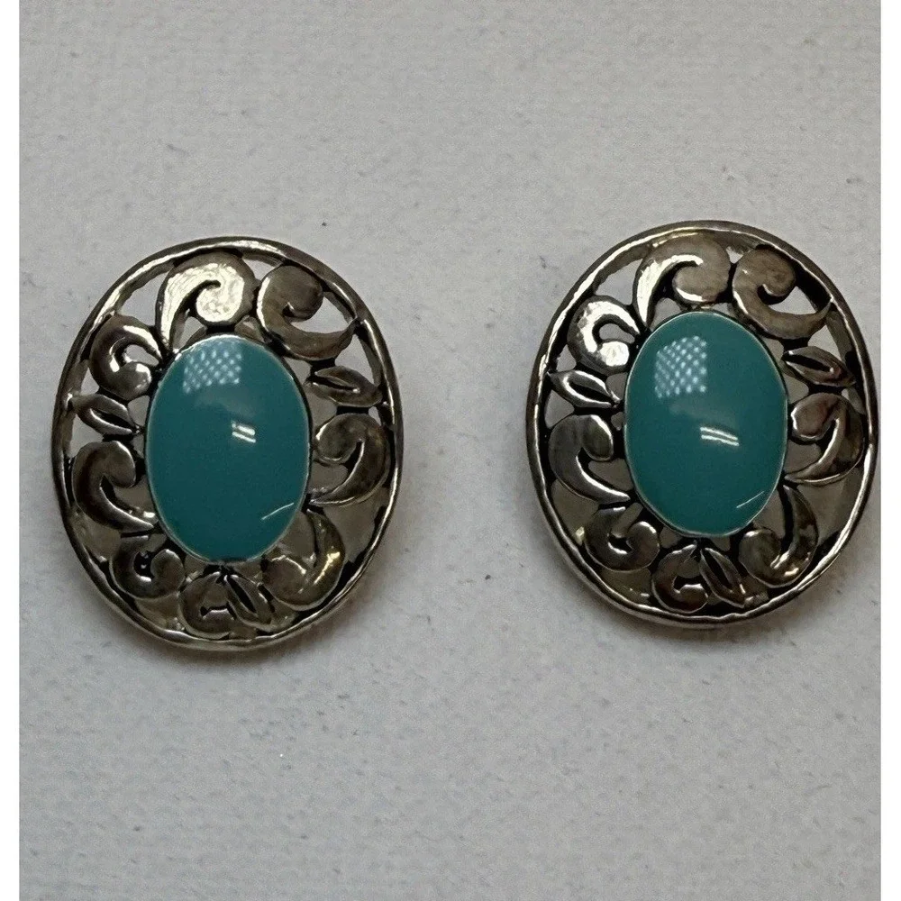 Sterling Silver Earrings Turquoise  Oval Natural Gemstone Stud‎ Jewelry